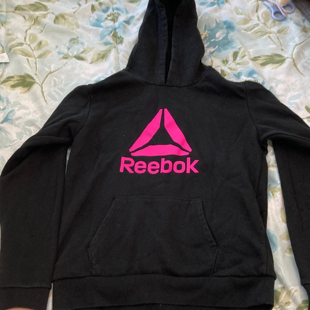 Reebok Black Sweatshirt with Vibrant Pink Emblem